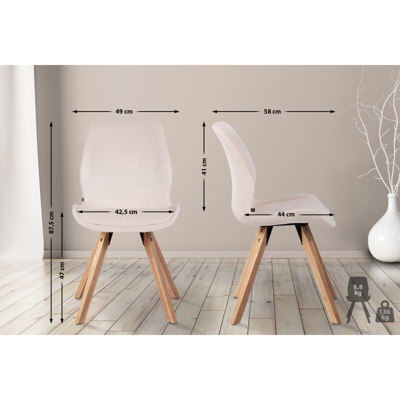 Chaise Luna en velours crème