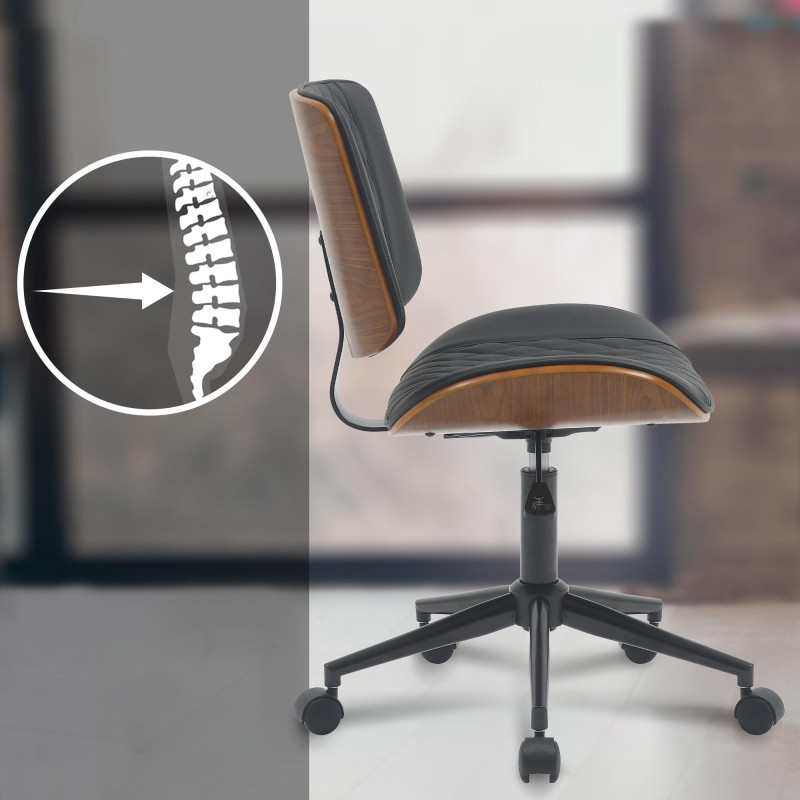 Fauteuil de bureau Plover, similicuir, noyer/noir