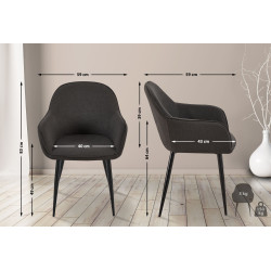 Lot de 2 chaises de salle à manger tissu Boise noir