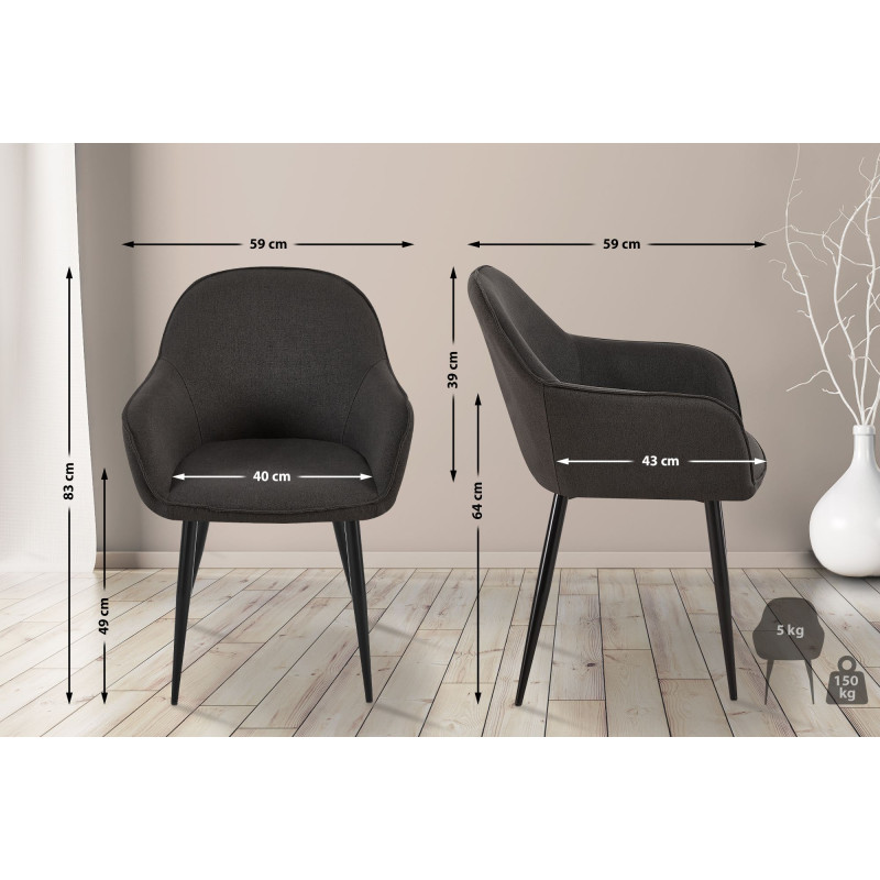 Lot de 2 chaises de salle à manger tissu Boise noir