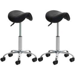 Lot de 2 tabourets de travail Reno, simili cuir noir
