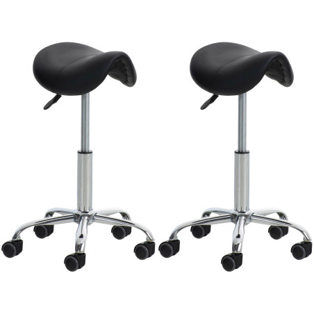 Lot de 2 tabourets de travail Reno, simili cuir noir