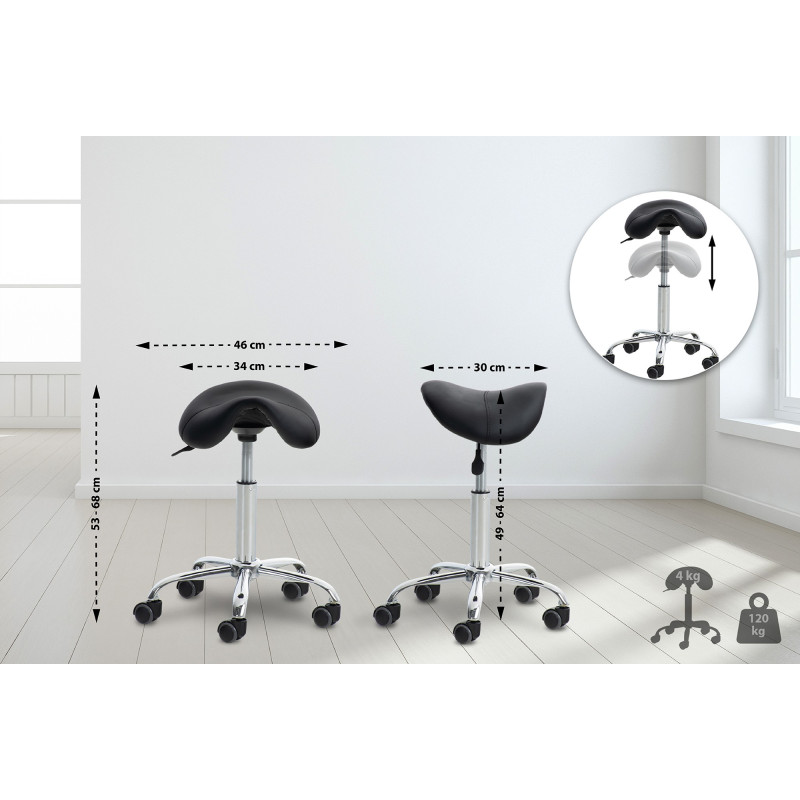 Lot de 2 tabourets de travail Reno, similicuir, noirs