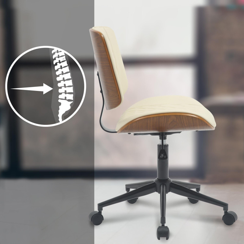 Fauteuil de bureau Plover, cuir artificiel, noyer/crème