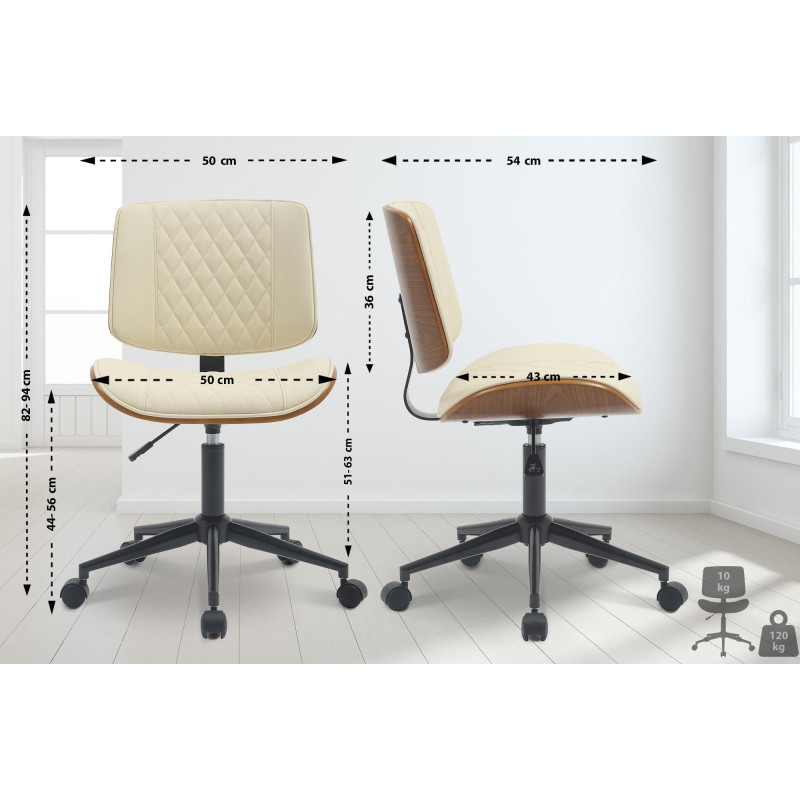Fauteuil de bureau Plover en similicuir noyer/crème