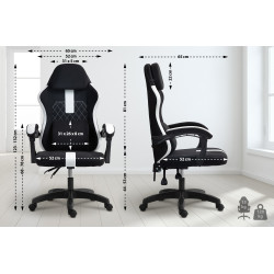 Chaise de bureau Miltona, tissu, noir et blanc