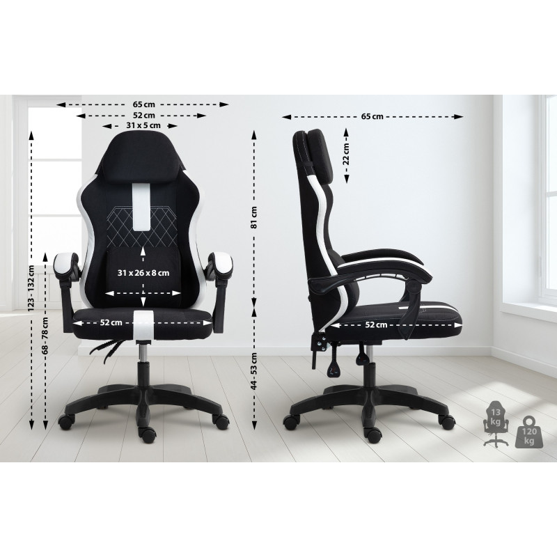 Fauteuil de bureau Miltona en tissu noir/blanc