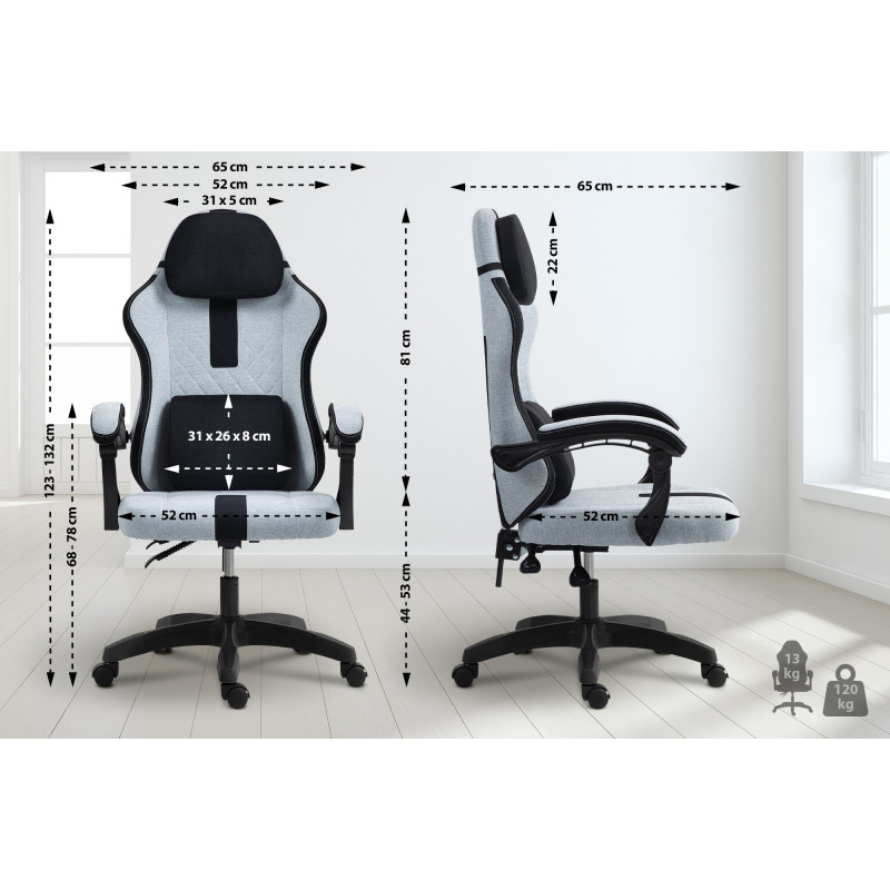 Chaise de bureau Miltona, tissu gris/noir