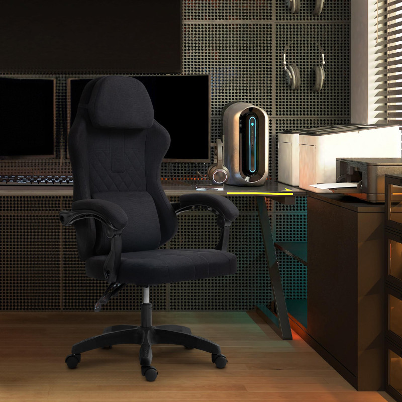 Fauteuil de bureau Miltona en tissu noir/noir