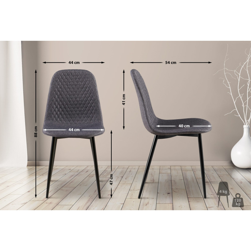 Lot de 4 chaises Giverny tissu gris foncé