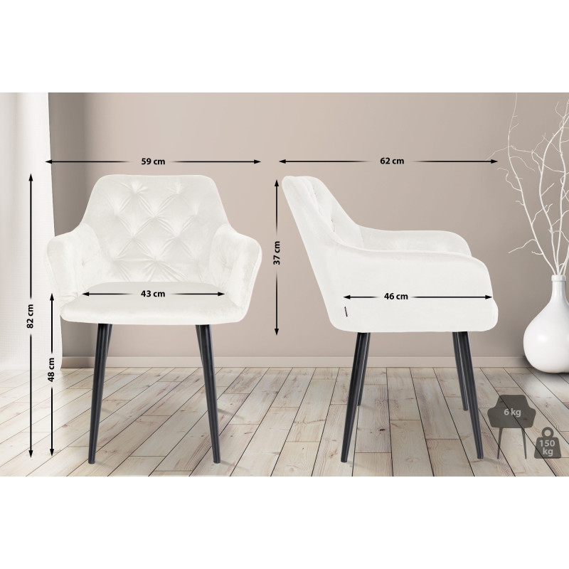 Chaise de salle à manger en velours Stanley crème