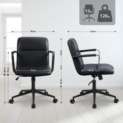 Fauteuil de bureau Hilda, cuir véritable, noir