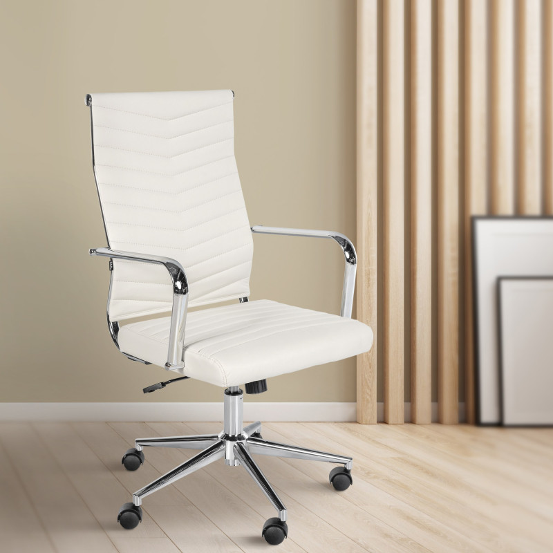 Fauteuil de bureau Canby, similicuir blanc