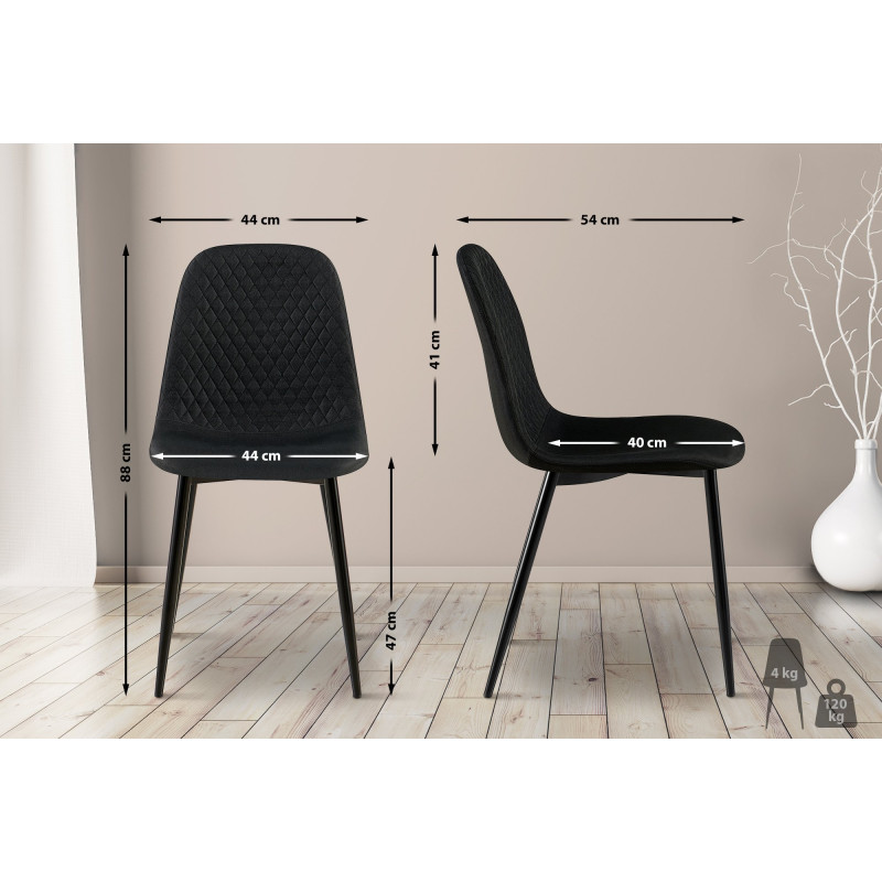 Lot de 4 chaises Giverny tissu noir