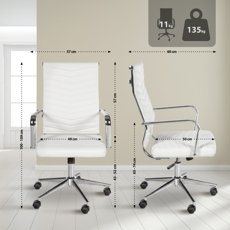 Fauteuil de bureau Canby, similicuir blanc