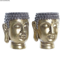 Cache-pot DKD Home Decor Gris Doré Buda Résine Oriental (2 Unités)