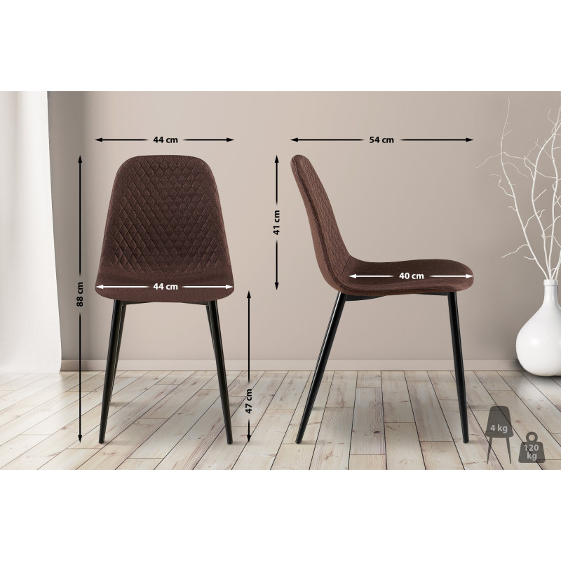 Lot de 4 chaises Giverny tissu brun