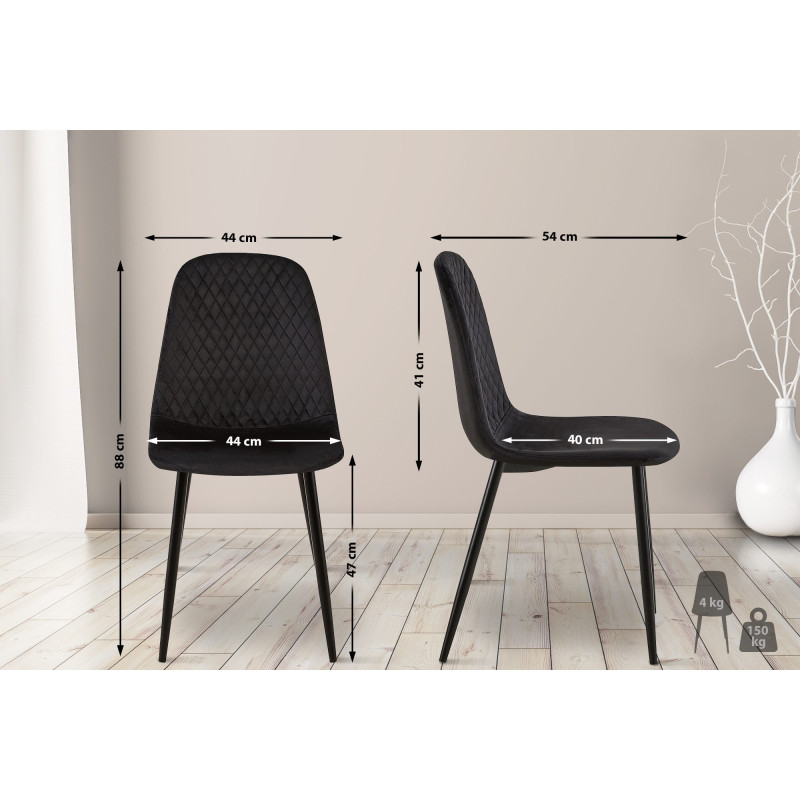 Suite de 4 chaises Giverny en velours noir