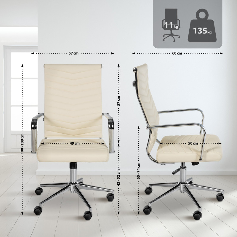 Fauteuil de bureau Canby, similicuir crème