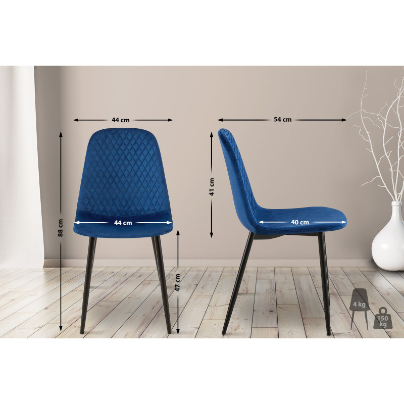 Suite de 4 chaises Giverny en velours bleu