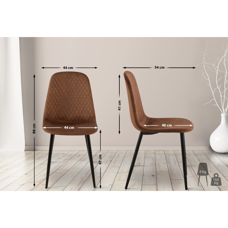 Suite de 4 chaises Giverny en velours brun