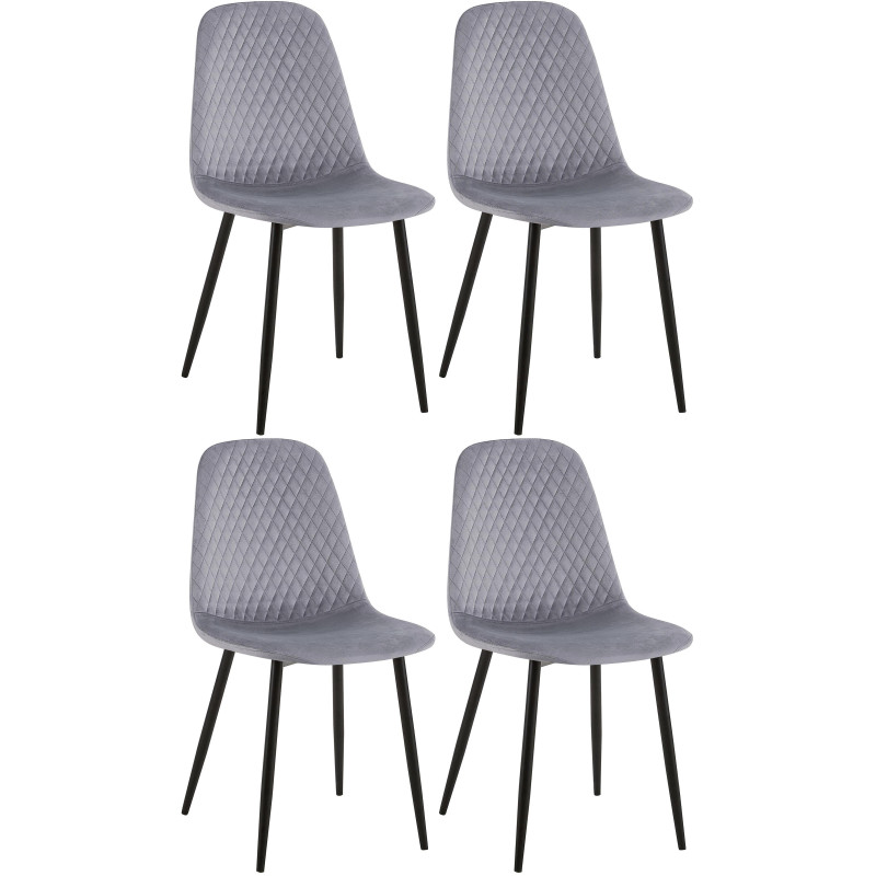 Suite de 4 chaises Giverny en velours gris