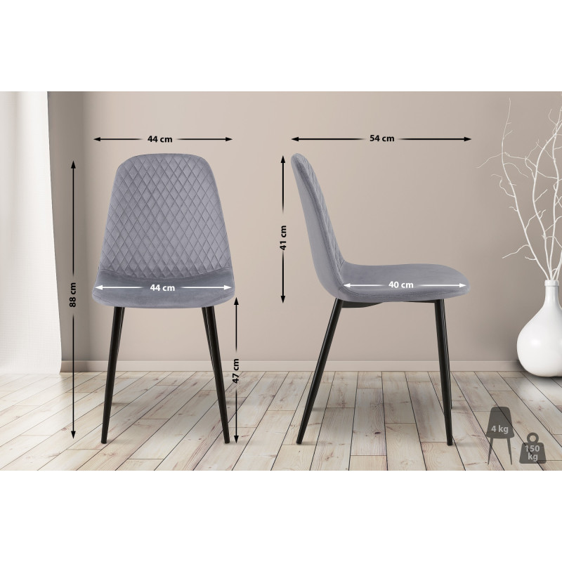 Suite de 4 chaises Giverny en velours gris