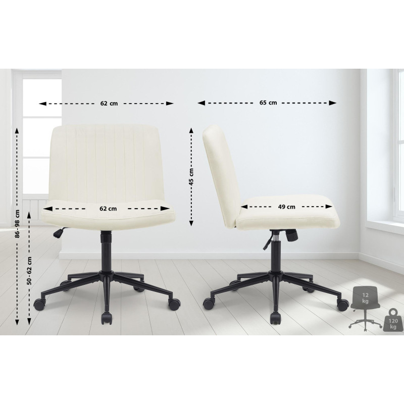 Fauteuil de bureau Kingman, velours, crème