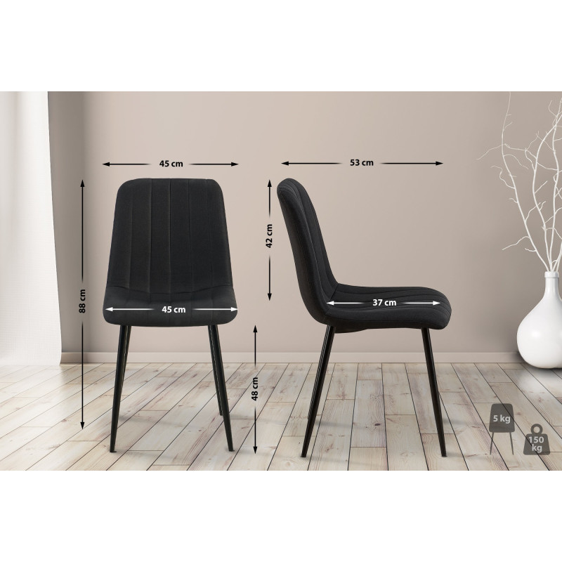 Lot de 4 chaises Dijon tissu noir
