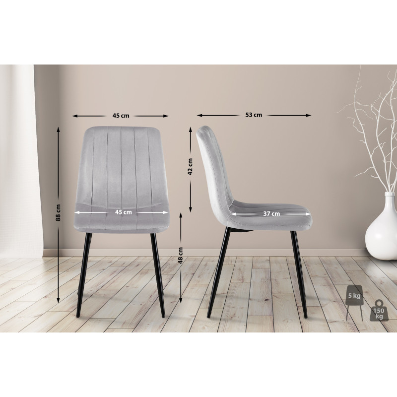 Suite de 4 chaises Dijon en velours gris