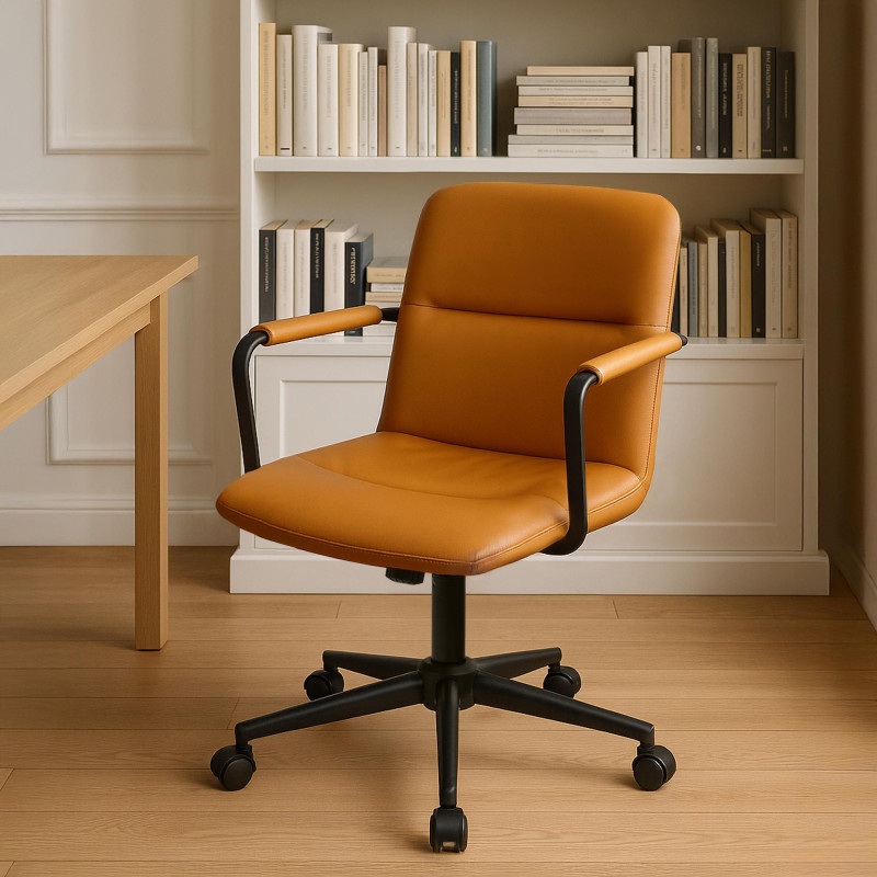 Fauteuil de bureau Hilda, cuir véritable, marron