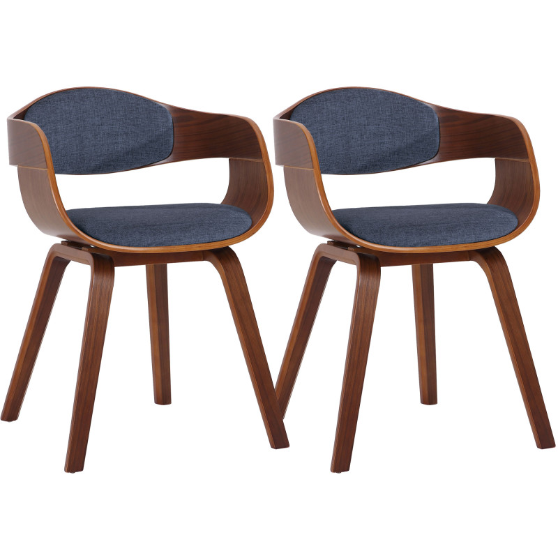 Lot de 2 chaises Kingston tissu noyer/bleu