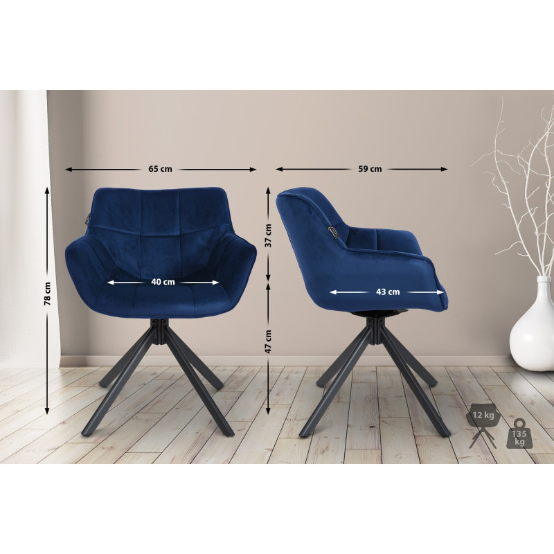 Chaise en velours Westport bleu