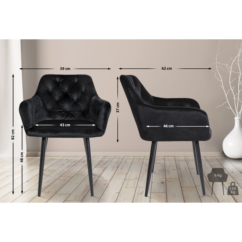 Chaise de salle à manger en velours Stanley noir