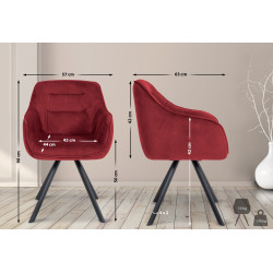 Chaise en velours Russel rouge bordeaux