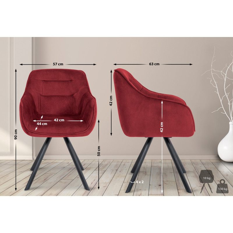 Chaise en velours Russel rouge bordeaux