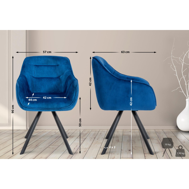 Chaise en velours Russel bleu