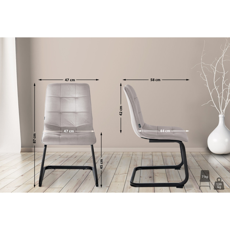 Chaise de salle à manger en velours Vermont gris