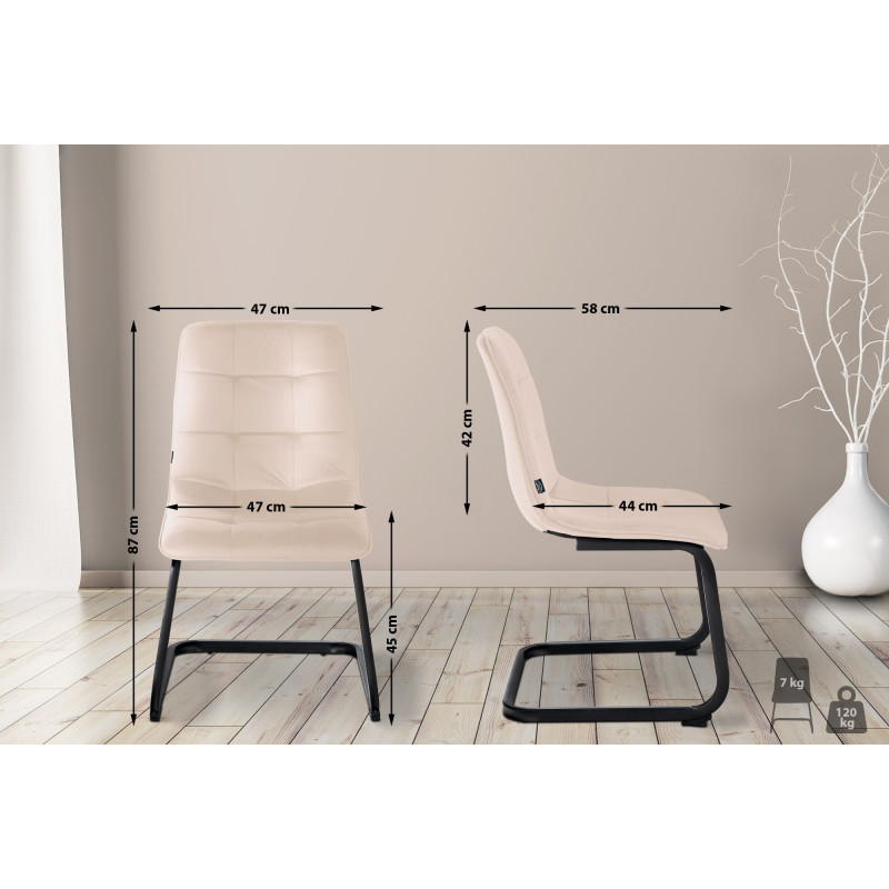 Chaise de salle à manger en velours Vermont crème