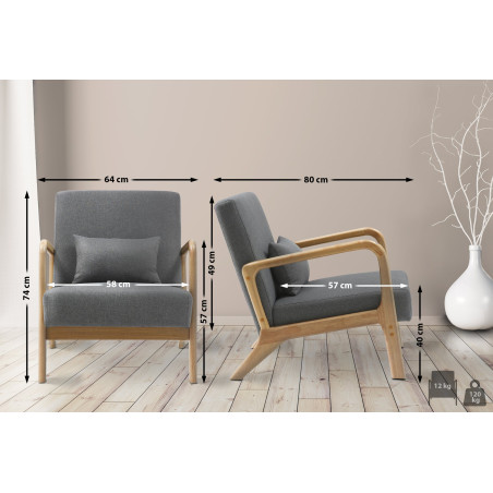 Sillón Hibbing con tapizado de tela Gris claro