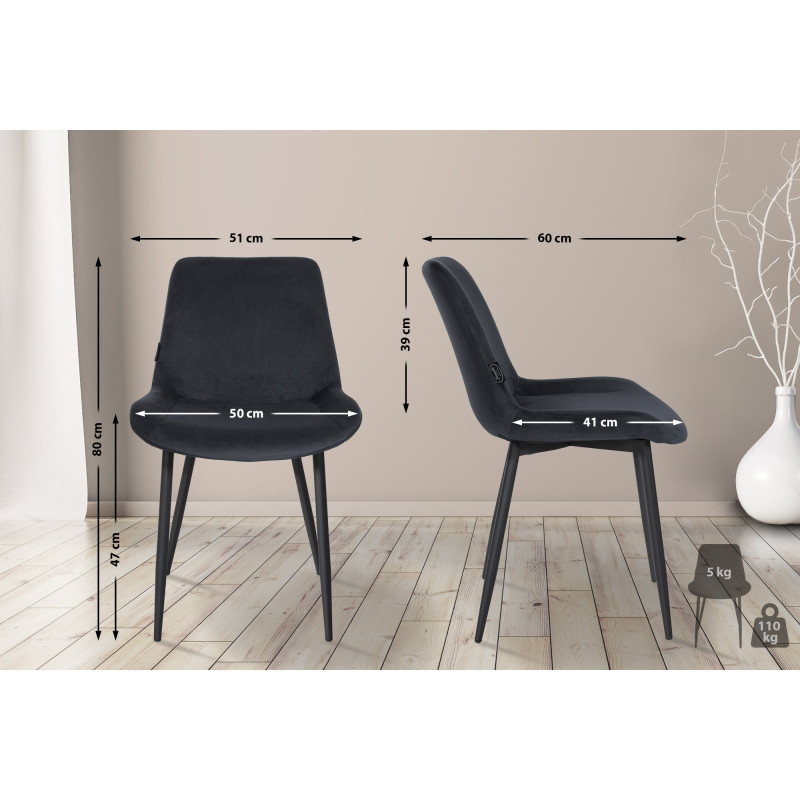 Chaise de salle à manger en velours Victoria noir