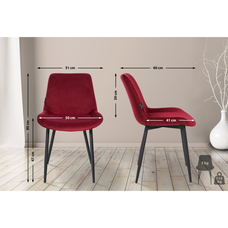 Chaise de salle à manger en velours Victoria rouge