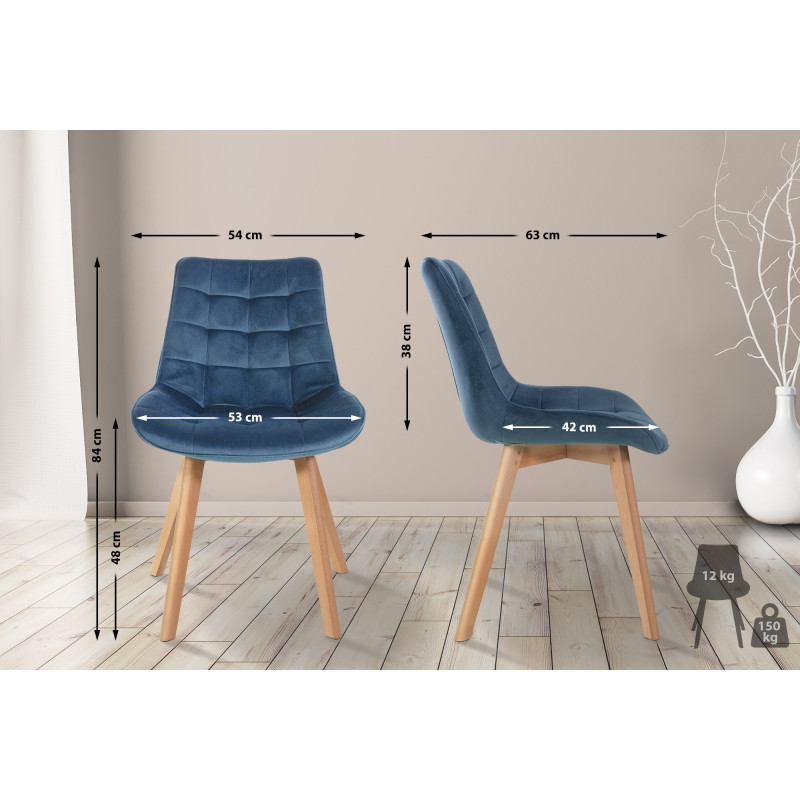 Chaise en velours Brook bleu