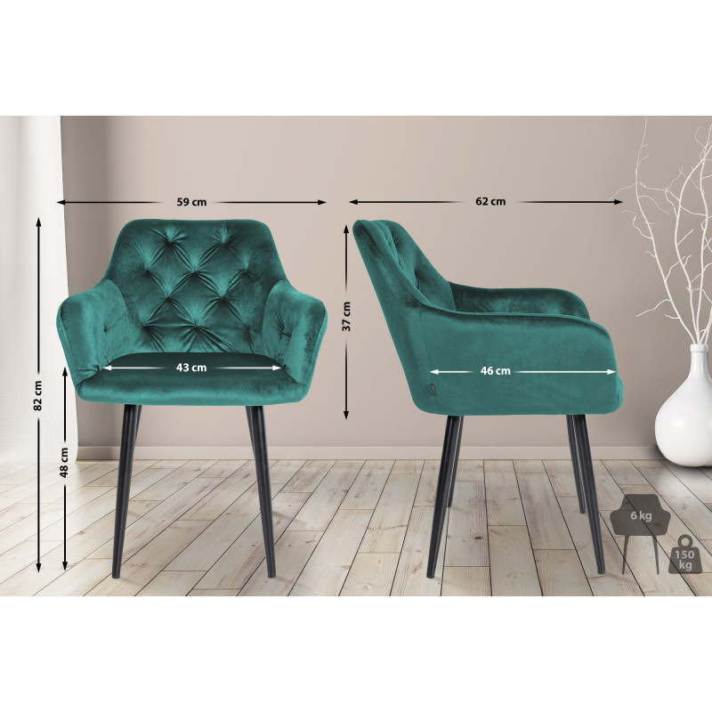 Chaise de salle à manger en velours Stanley vert foncé