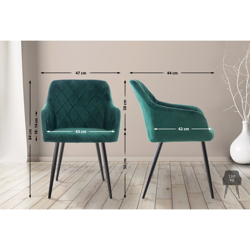Lot de 2 chaises de salle à manger Shila velours vert