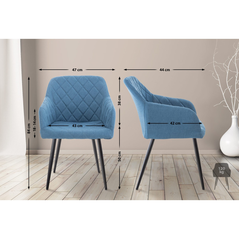 Lot de 2 chaises de salle à manger Shila tissu bleu