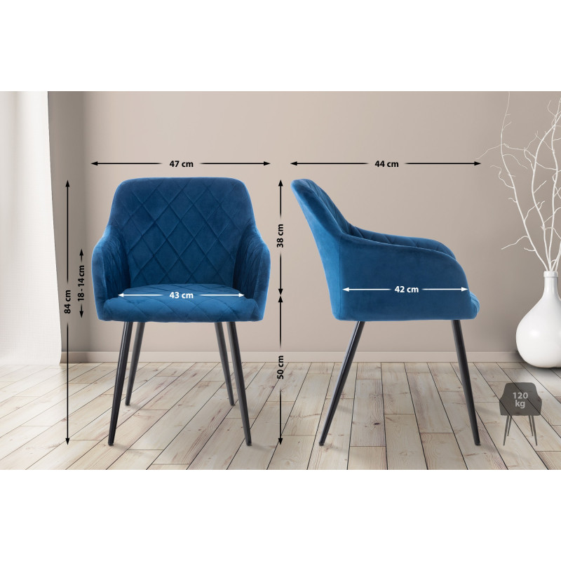 Lot de 2 chaises de salle à manger Shila velours bleu