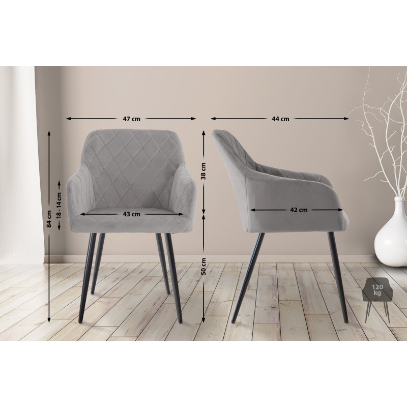 Lot de 2 chaises de salle à manger Shila velours gris