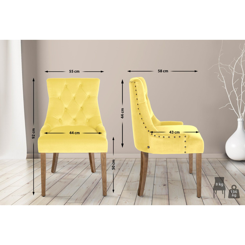Chaise de salle à manger Aberdeen velours antique clair jaune