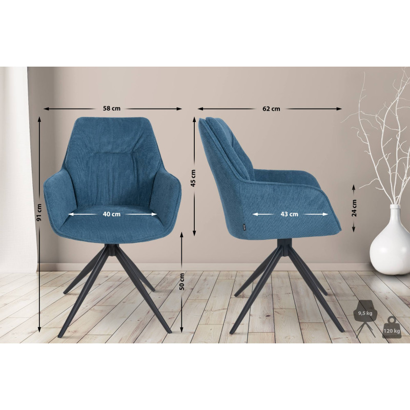 Chaise de salle à manger Jules en tissu bleu